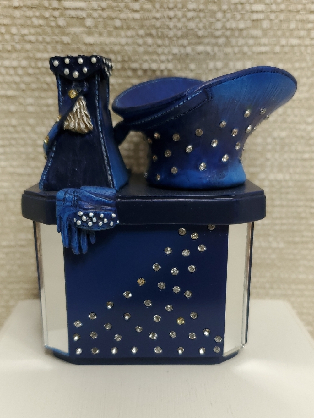Willow Hall Philadelphia Blue Jeweled Hat Bag & Gloves Rhinestones Trinket Box